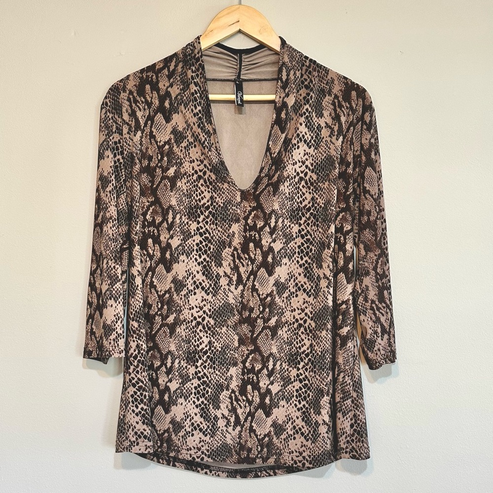 Viereck Snake Print 3/4 Sleeve Blouse Brown and Black Women’s Sz L Mob Wife‎